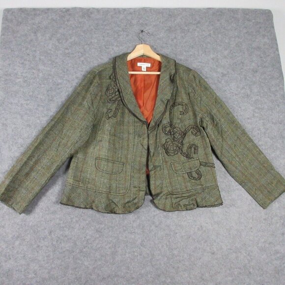 Coldwater Creek Women's Floral Tweed Blazer Open Front Lined Jacket 18 Brown 478 - Picture 1 of 11